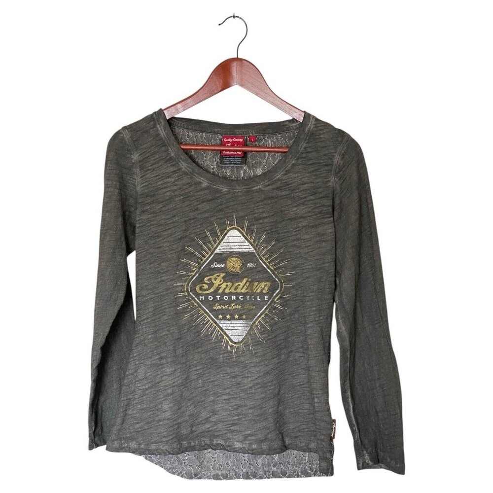 Indian Motorcycle Long Sleeve Lace Back Tee Women's Juniors Size S Lightweight